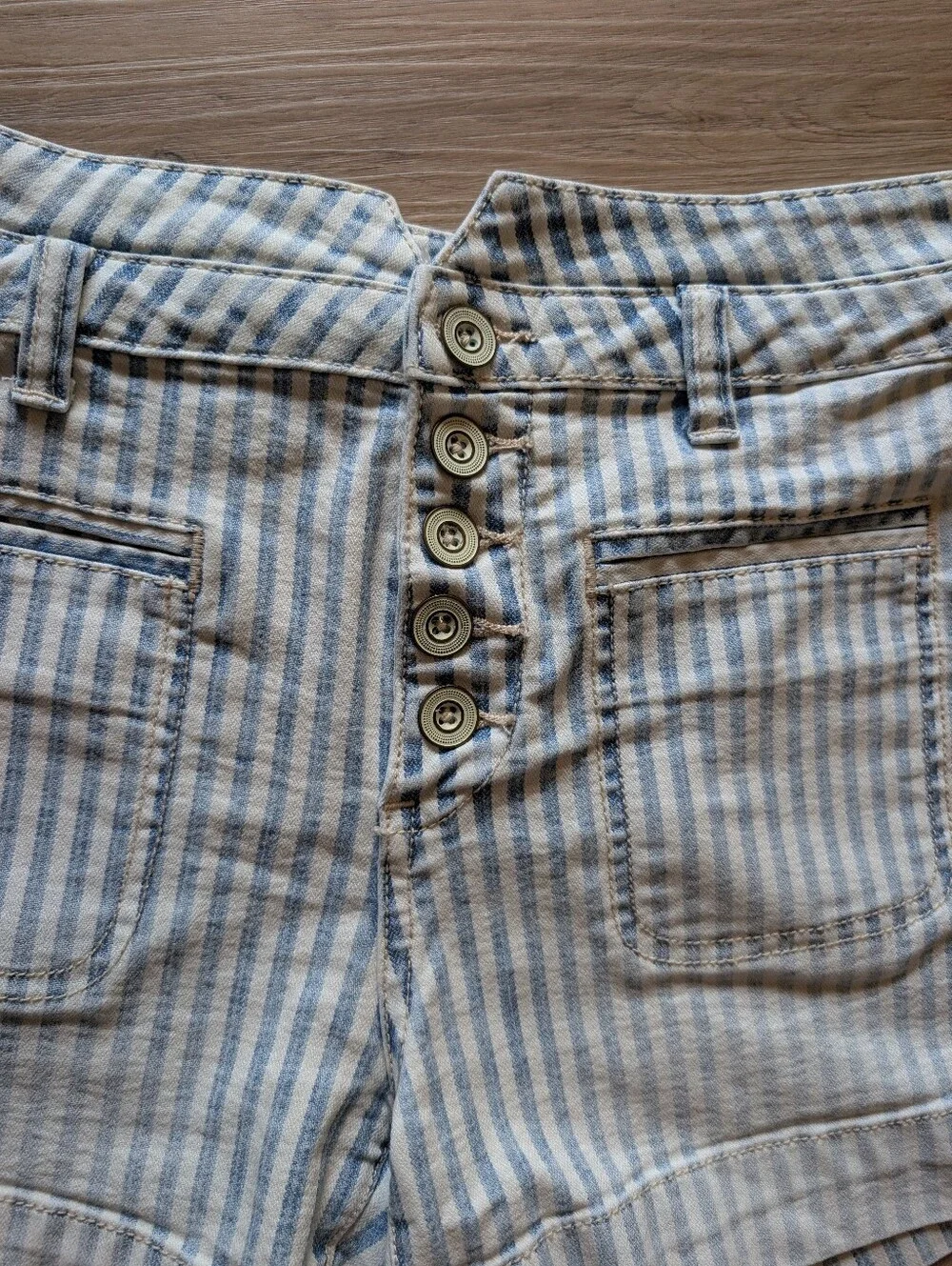 Anthropologie Pilcro & the Letterpress Blue & White Striped Denim Shorts - Picture 2 of 7